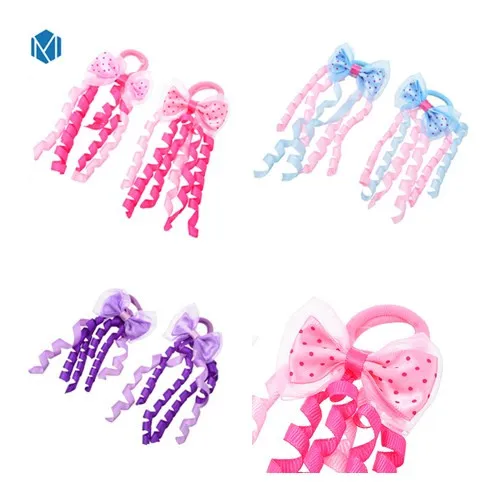 random color 1 М мизм случайный 2 шт Девушки заколки конский хвост держатель резиновый резинка для волос Красочные ленты волны рулон ленты для волос Детские резинки для волос - Цвет: random color 1