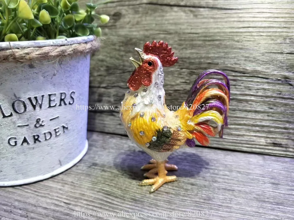 New Rooster Chicken Bejeweled Rooster Novelty Statue Trinket Jewelry Box Vintage Chicken Figurine Display Trinket Box Gifts