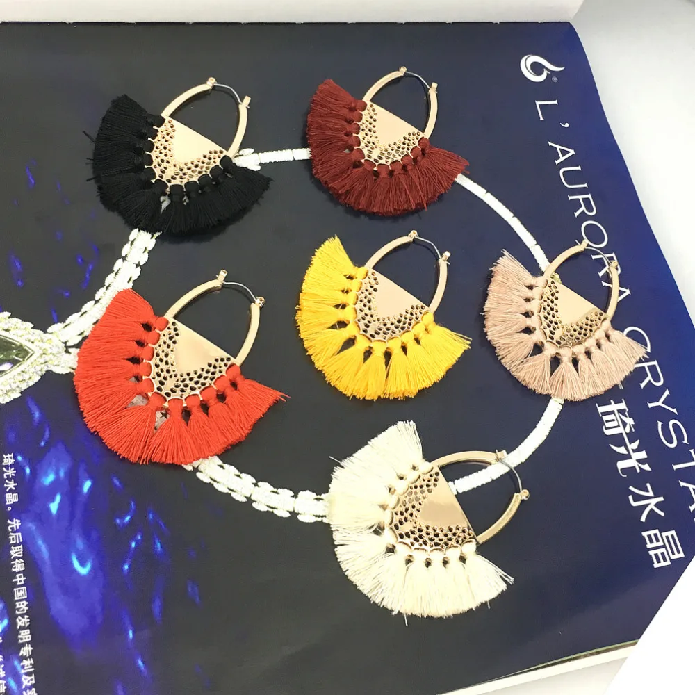 Богемные серьги Женские Висячие с бахромой из хлопка|Серьги-подвески| |