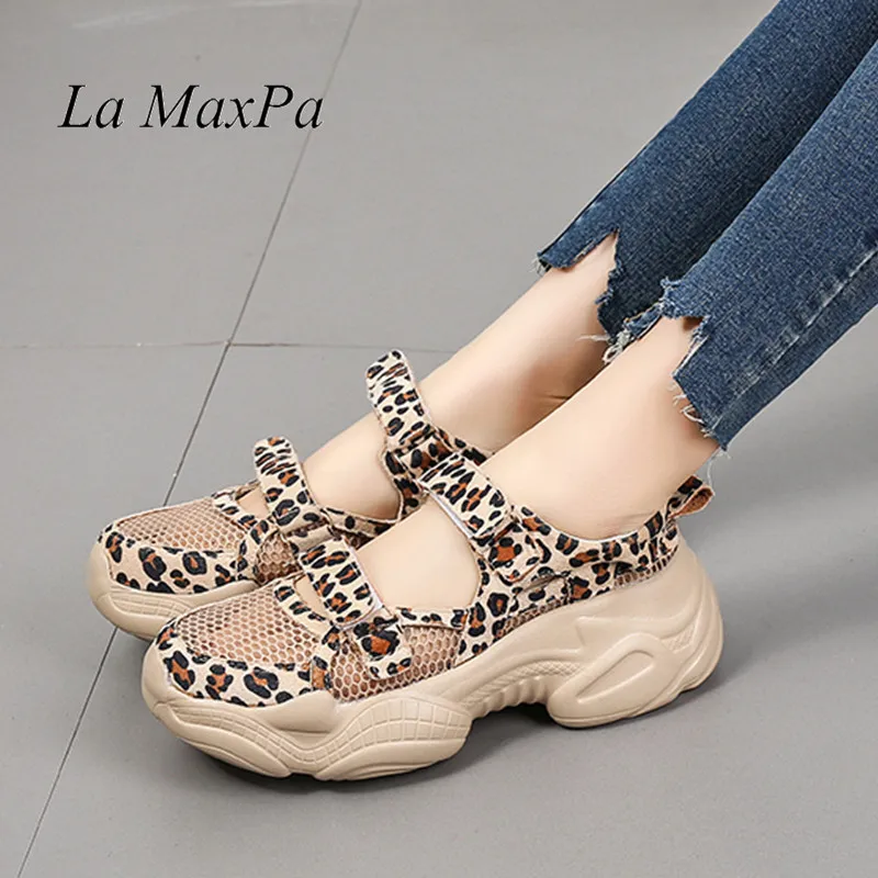 2019 leopard Handy Velcro Fashion high quality women sneakers summer breathable mesh tenis feminino ladies wedges espadrilles | Обувь