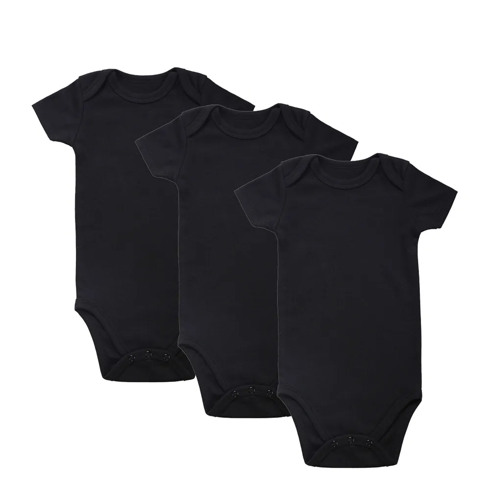 

Newborn Unisex tender Babies 100% Cotton 3-Pack Baby Brand Clothing Short Sleeve Plain Black Bodysuits Clothes Outfit 0-12M
