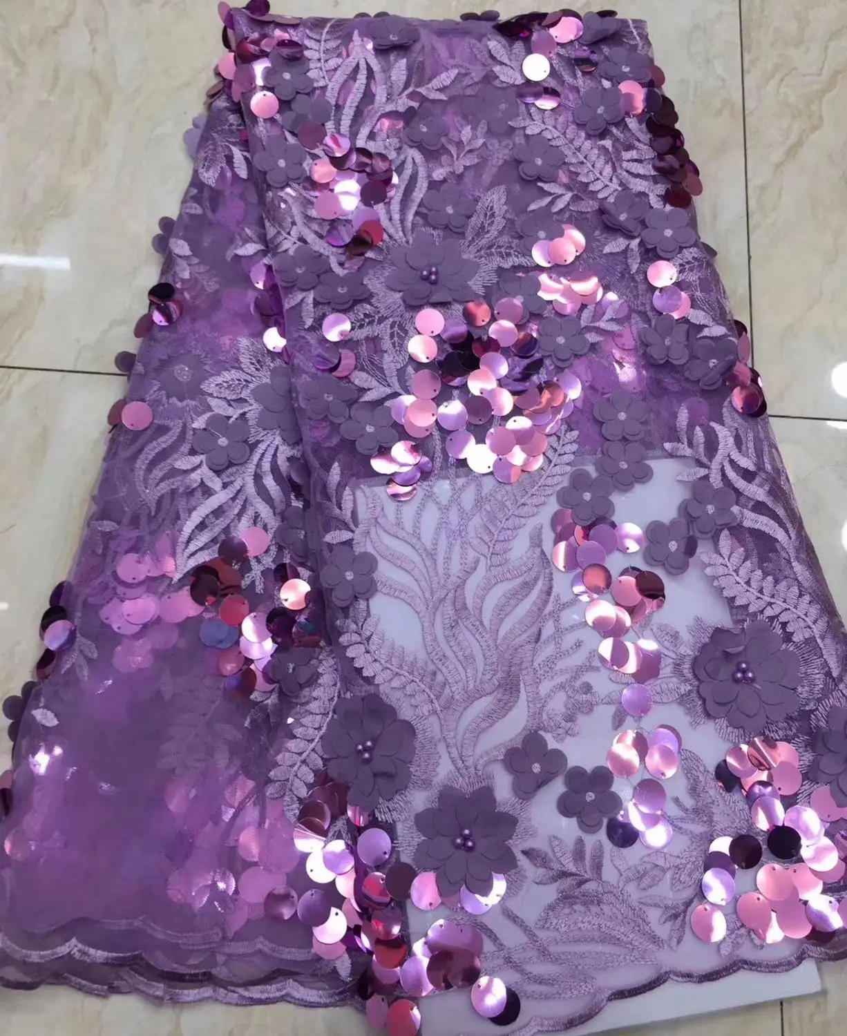 

Latest African French Lace Fabric High Quality Nigerian 3d Tulle Net Laces Fabrics With Sequins African Blue Lace Fabric