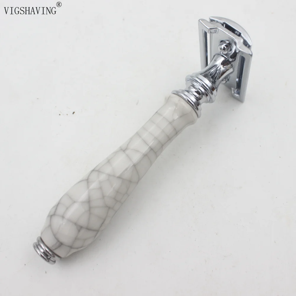 Faux Crack VIGSHAVING, безопасная бритва с двумя краями и керамической ручкой, Парикмахерская бритва для бритья, подарки для мужчин - Цвет: Faux Crack
