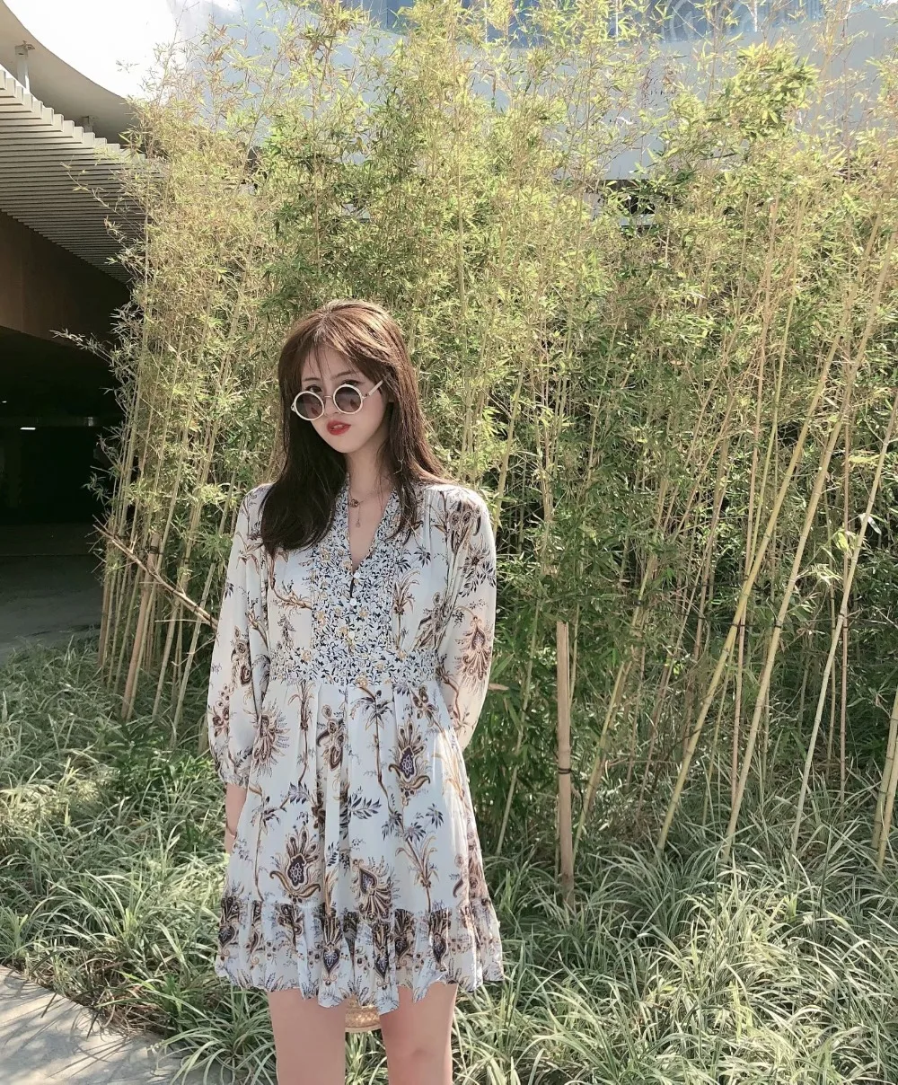 2019 женское прерия ШИК с v-образным вырезом в стиле пэчворк принтом оборками