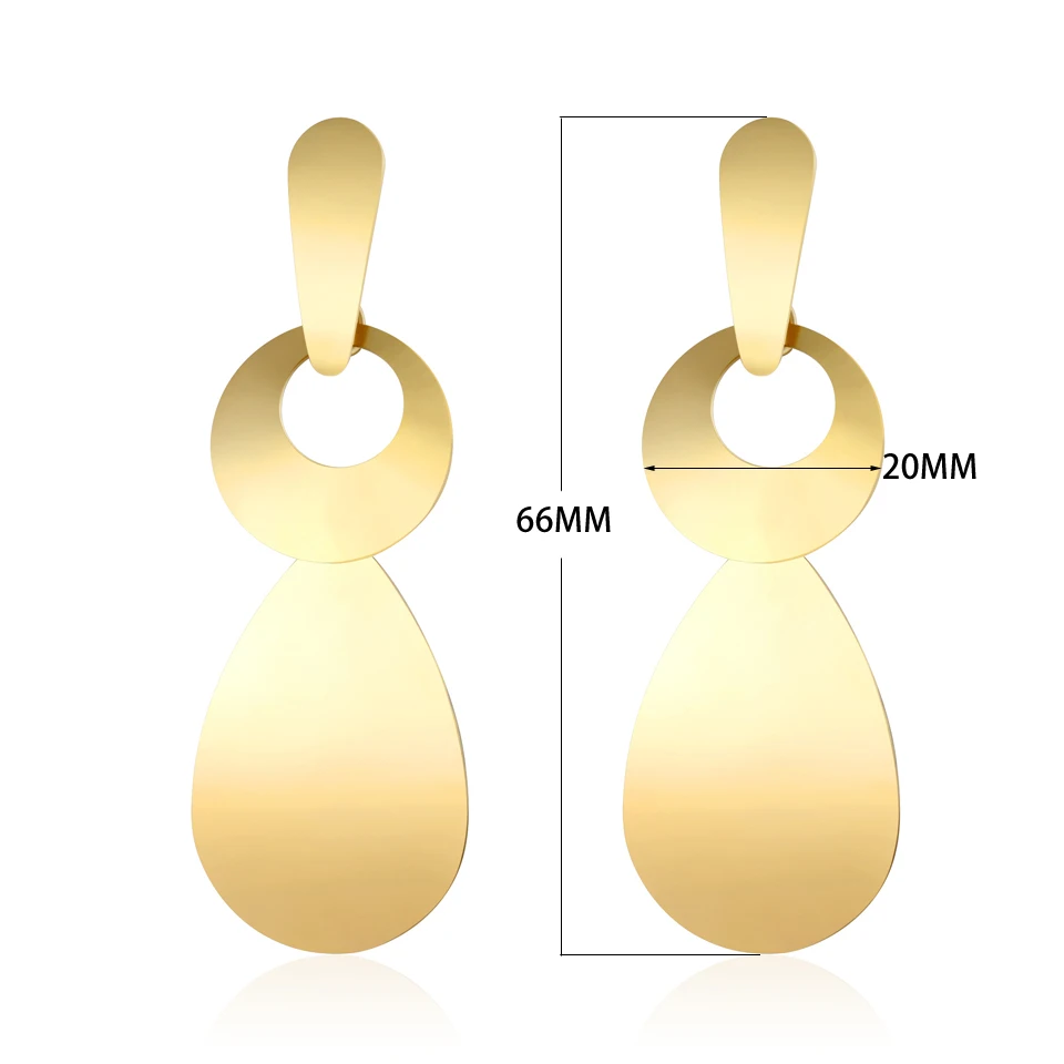 

BORASI Jewelry Wholesale Hollow Circle Water Drop Gold Color Stainless Steel Hyperbole Long Dangle Earrings For Women Party Gift