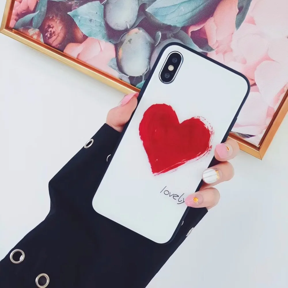 Роскошные любящее сердце Стекло чехол для iPhone X 7 7plus 6 6s 8 plus TPU рамки гладкой
