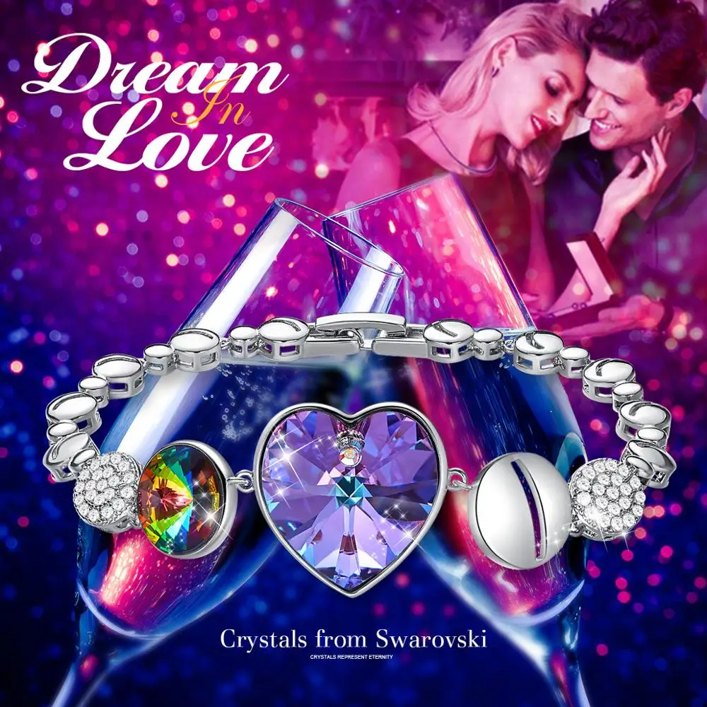 CDE сердце украшенные кристаллами из браслеты Swarovski женские бижутерия амулет браслеты Фиолетовый Синий Bijoux