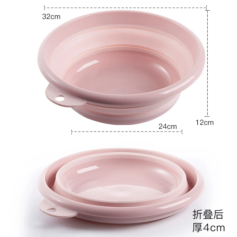 Portable Folding Plastic Basin Foldable Bucket home kitchen Bathroom washbasin Multi-purpose laundry wash basin - Цвет: M Pink