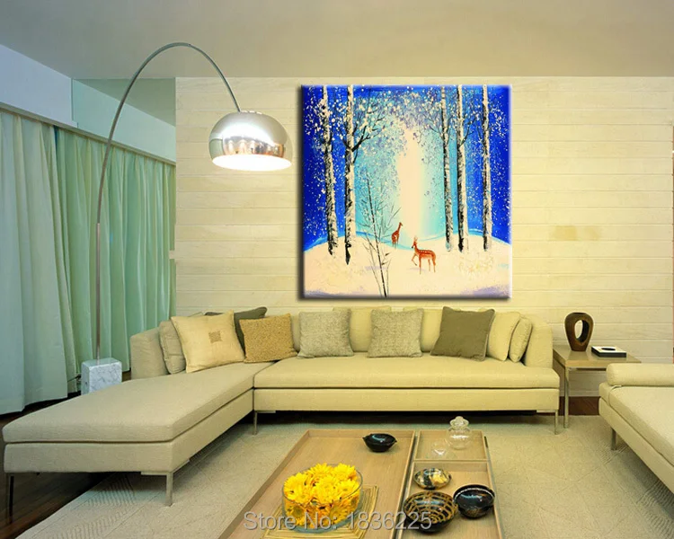 Животные олени в лесу современные картины с ножом красивый Снежный пейзаж