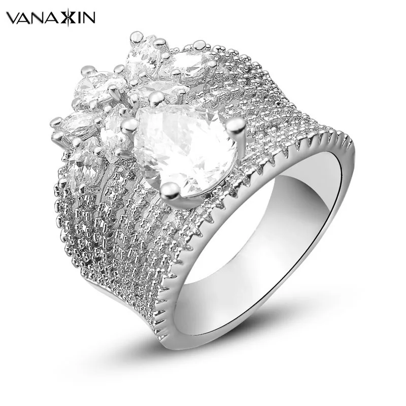 VANAXIN очаровательные кольца Капля воды цветок AAA Bling CZ Помолвочные женские