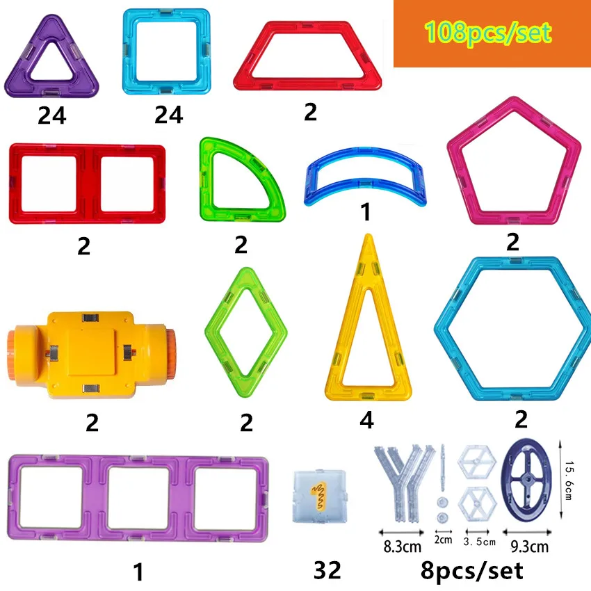108 pcs Новинка, Мини Магнитный конструктор, дизайнерская модель, строительные блоки, строительные наборы, детские развивающие игрушки, DIY Кирпичи - Цвет: 108 pcs