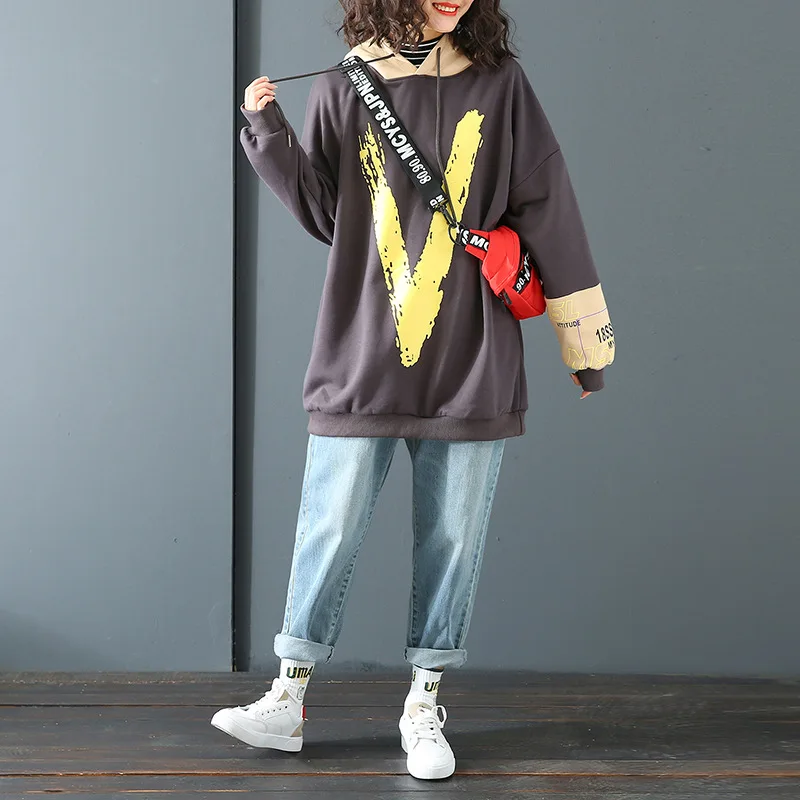 

2022 Spring & Autumn Loose Slimming Long Sleeve Women Hooded Sweatshirts Korean Simple Casual Patchwork Hoodies Free Shipping