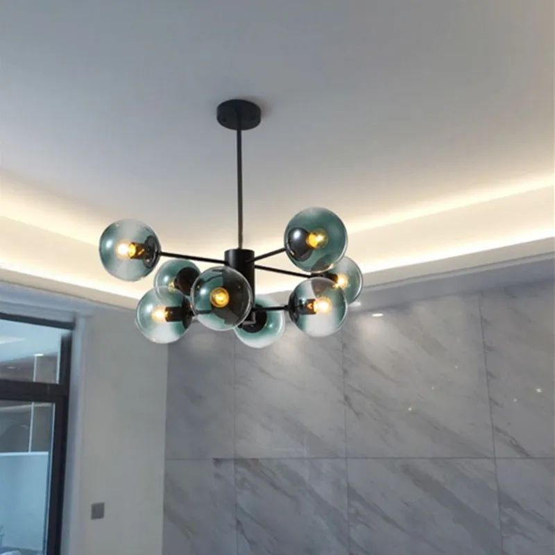 

6 /8/10/12 Head Nordic Creative Art Kitchen Magic Bean Pendant Lights Glass DNA Restaurant Bar Cafe Light Free Shipping
