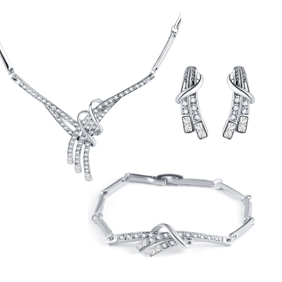 

High-end jewelry wings wing classic luxury full crystal earrings necklace bracelet three-piece set