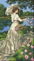 43x69cm 14ct free delivery beautiful nostalgic counted cross stitch kit dim 03868 in her garden park lady woman girl flower