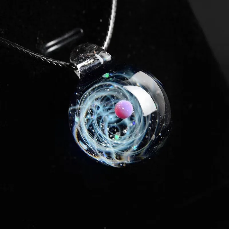pink planet BOEYCJR, уникальная Вселенная, стеклянная бусина, планеты, подвеска, ожерелье, галактика, веревка, цепь, солнечная система, ожерелье для женщин, рождественский подарок - Окраска металла: pink planet