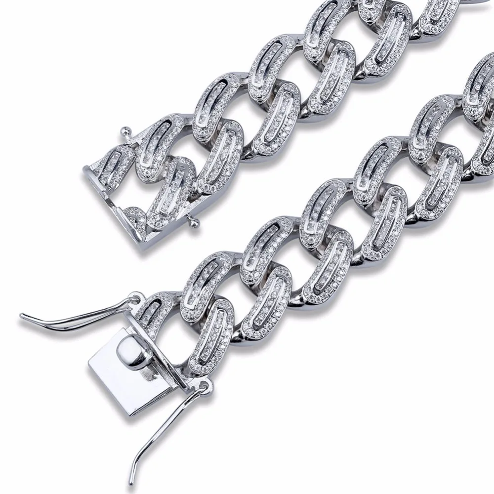 

19mm Miami Curb Cuban Chain Bracelet For Men Hip Hop Big Heavy Rock Bling Iced Out Paved Rhinestones CZ Bracelets Rapper Jewelry