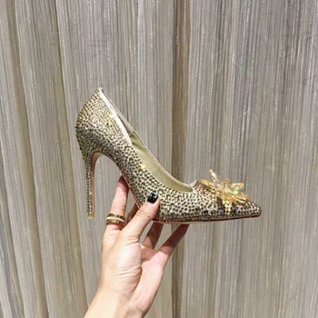 Gold-10.5cm Chueyz/пикантные женские туфли-лодочки на высоком тонком каблуке; свадебные туфли; туфли-лодочки с острым носком; модная женская Красивая цветная обувь; размеры 34-42 - Цвет: Gold-10.5cm