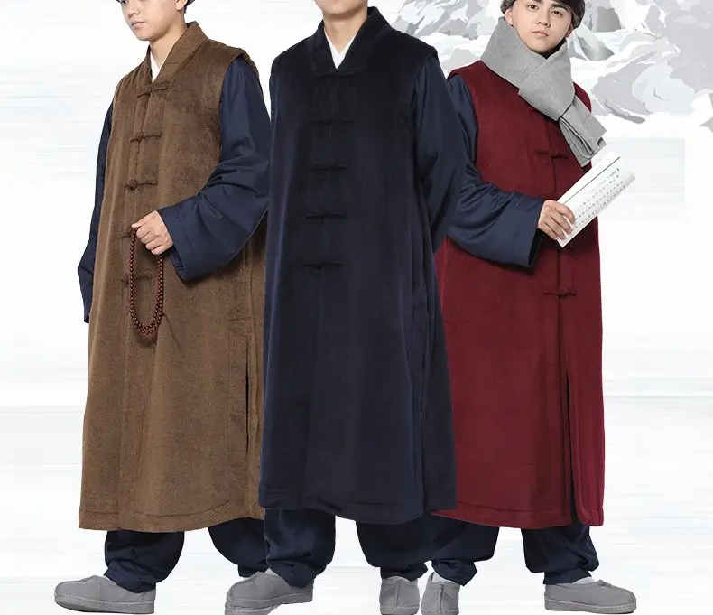 Зимние теплые костюмы в стиле Дзен 4 цветов буддистское платье монахи пальто
