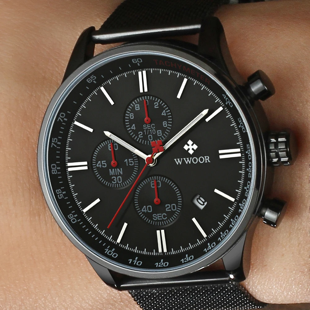 

2019 WWOOR Mens Watches Top Brand Luxury Waterproof Wrist Watch Date Quartz Watch Men Sports Chronograph Clock Erkek Kol Saati