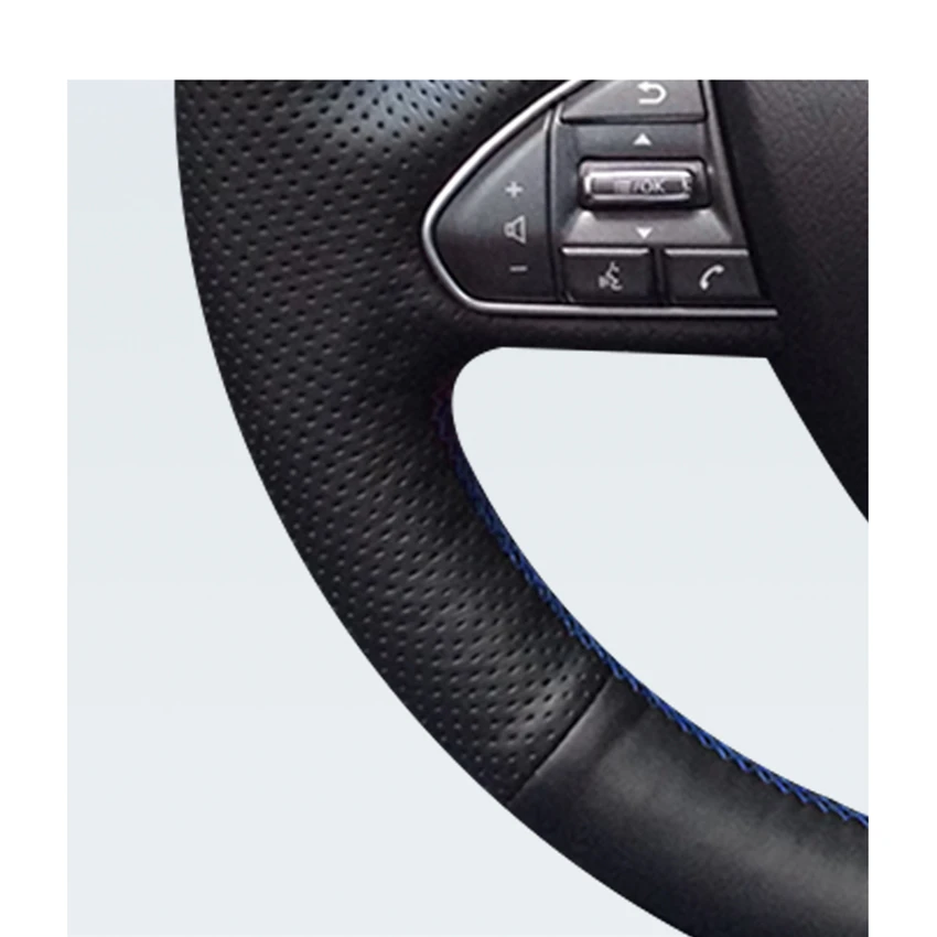 Сшитая вручную черная кожаная оплетка рулевого колеса автомобиля из микрофибры