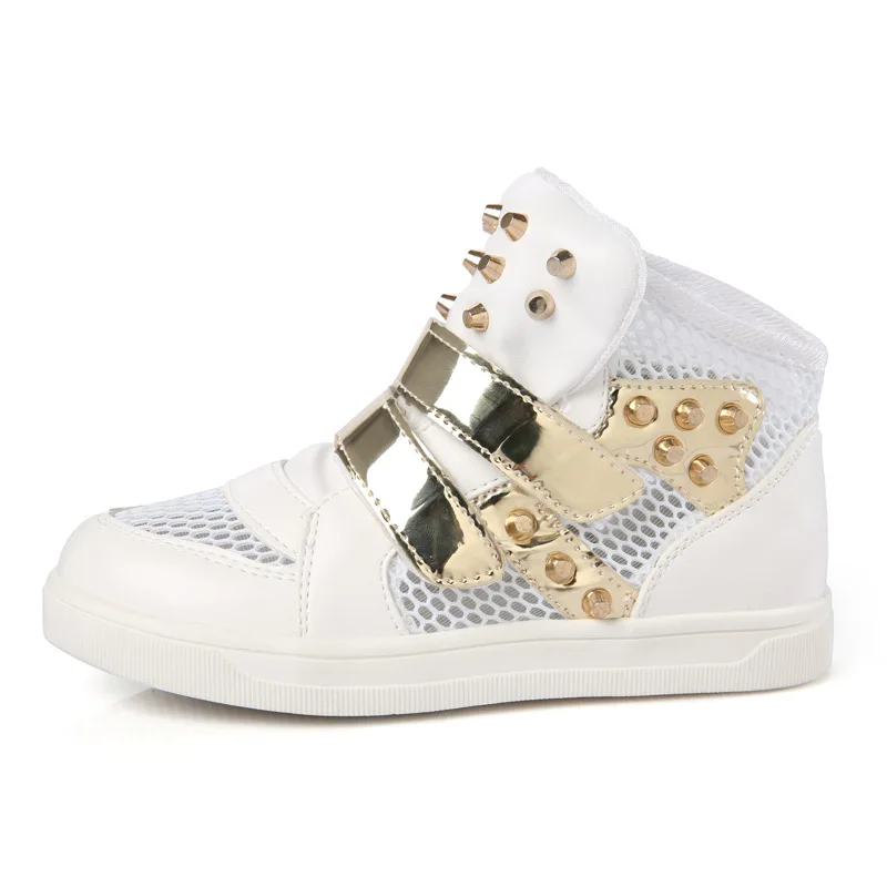 Spring Kids Sneakers For Girls Boys Mesh Breathable Casual Shoes Children Fashion Leather High Help Studded Sports Shoes