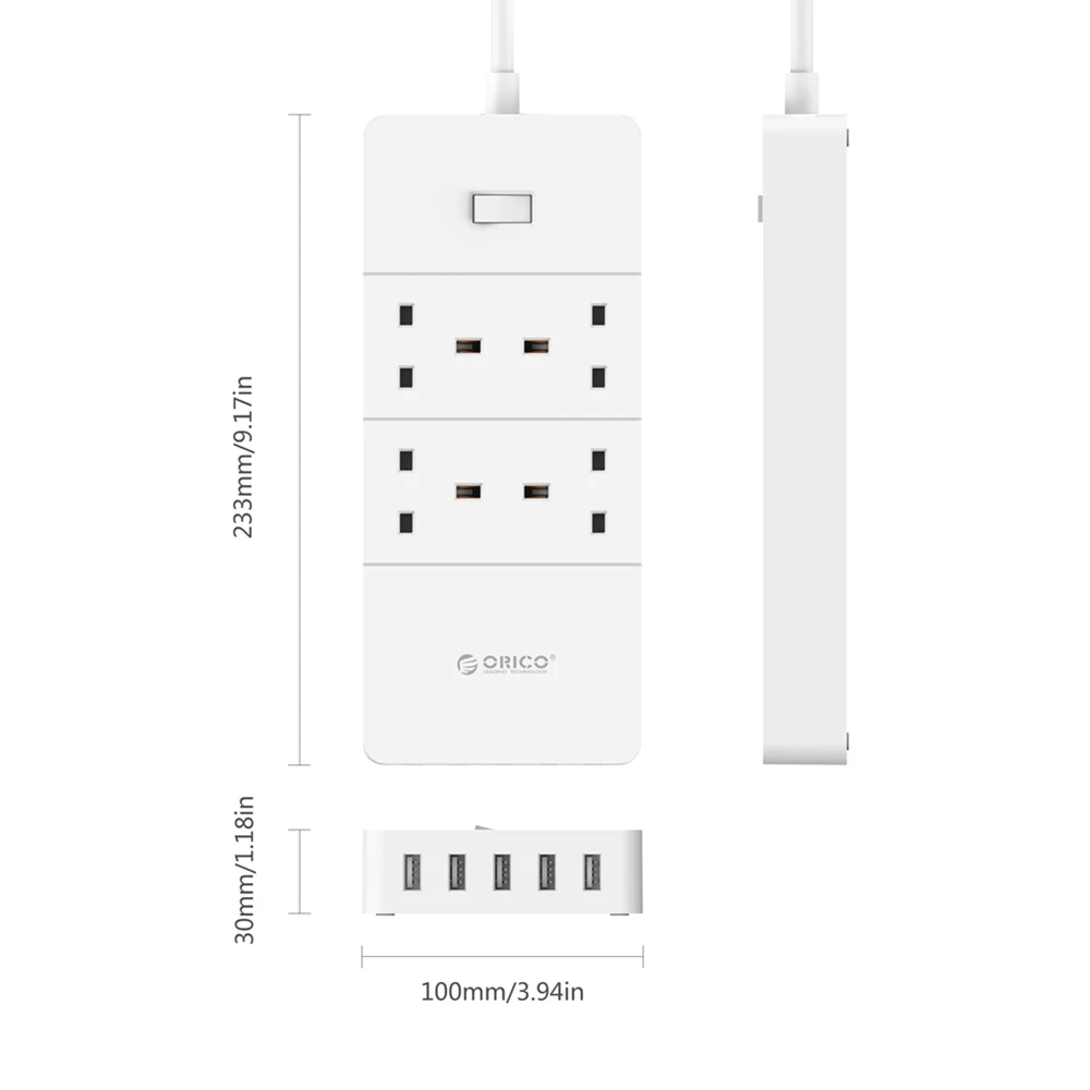 ORICO USB лента питания штепсельная вилка Великобритании 4 6 8 AC Розетка 5 порт