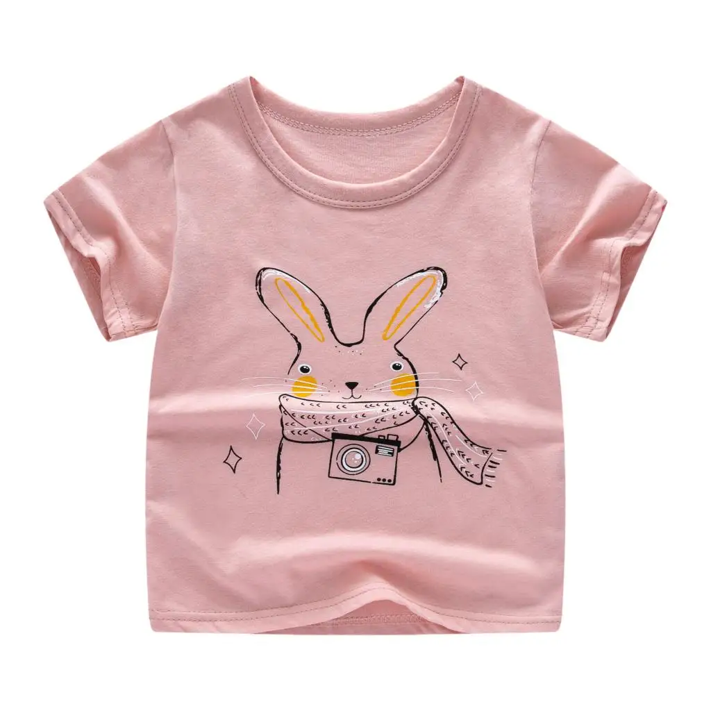 04 pink rabbit Новинка года; летние детские топы; От 2 до 9 лет хлопковые футболки для мальчиков и девочек; Детские футболки с принтом кролика для мальчиков и девочек - Цвет: 04 pink rabbit