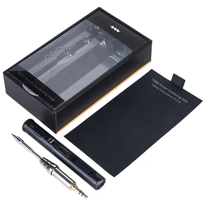 Black Новая мини умная TS80 цифровая паяльная станция QC3.0 usb type-C OLED программируемый интерфейс встроенный чип STM32+ набор наконечников - Цвет: Black