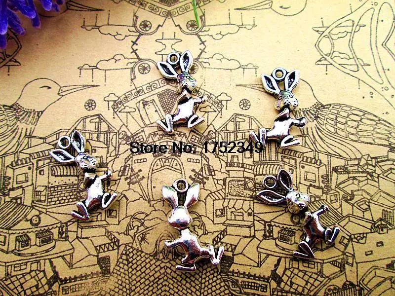 

60pcs-- Rabbit charms, Antique Silver Vintage 3D Rabbits Bunny Charms Pendants 19x12mm