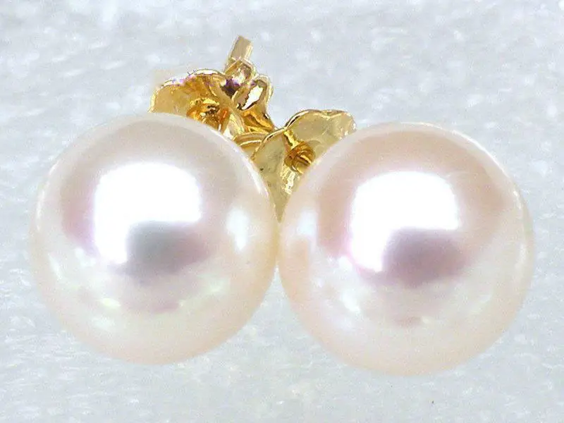 Чрезвычайно Роскошные 7 8 мм AAA +++ круглые белые жемчужные серьги akoya 14k желтое