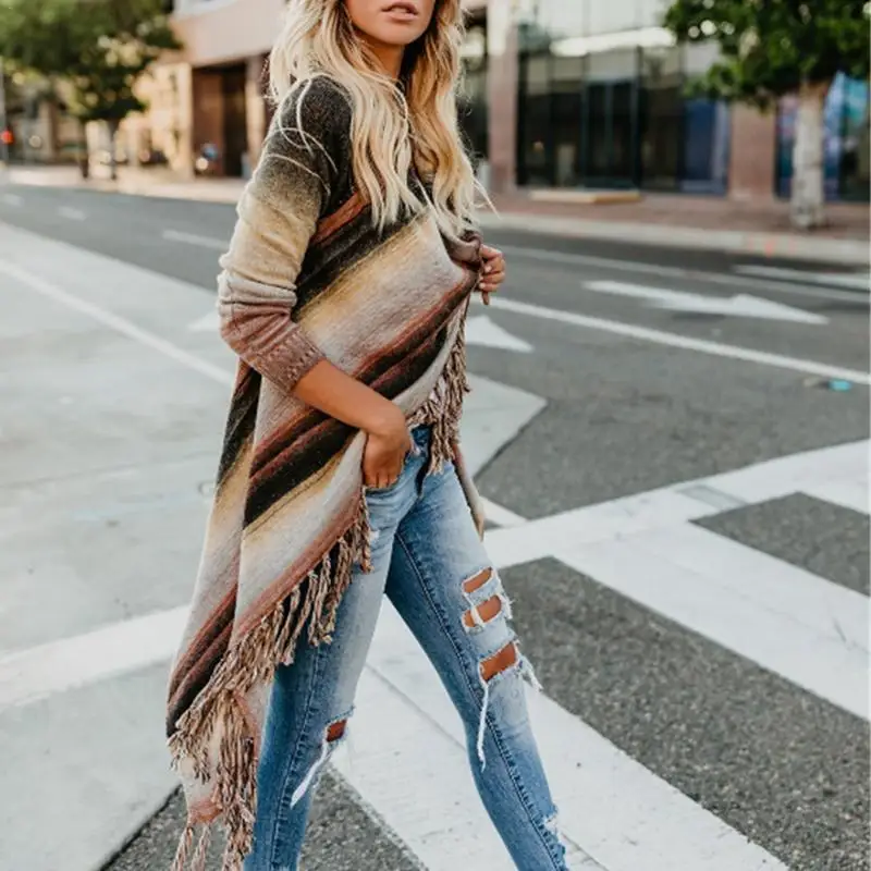 Длинный женский кардиган с кисточками 2018 трикотаж для осени свитер жакет вязаная