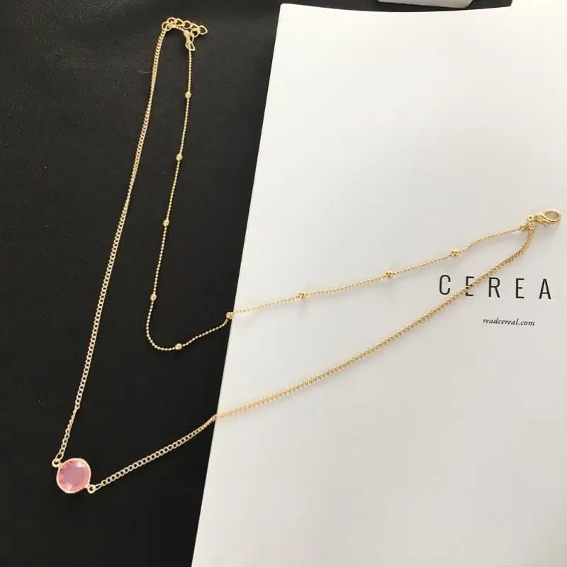 

Korean Version Of Simple Imitation Gem Double Short Ladies Necklace, Round Pendant Necklace Statement Necklace Choker Necklace