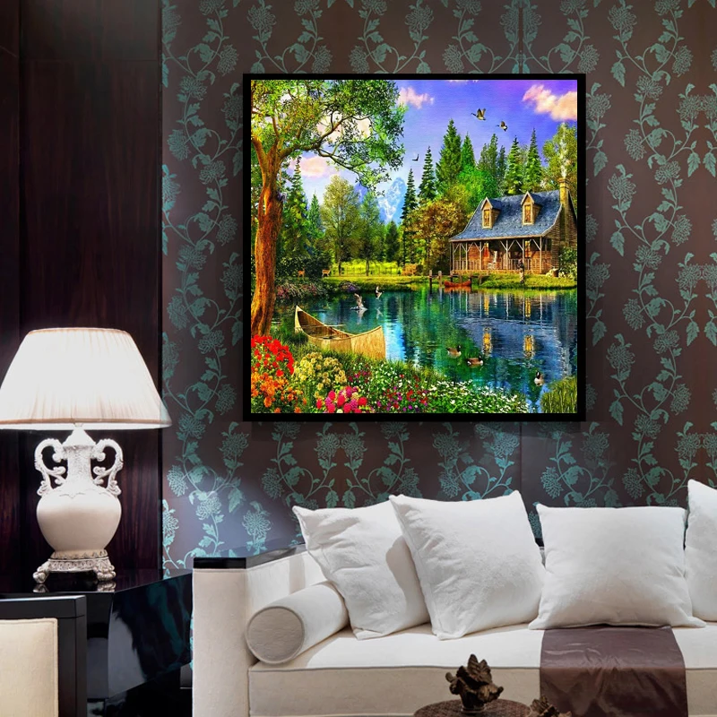 DIY алмазов картина вышивки крестом сельских небольшой дом Алмазная мозаика