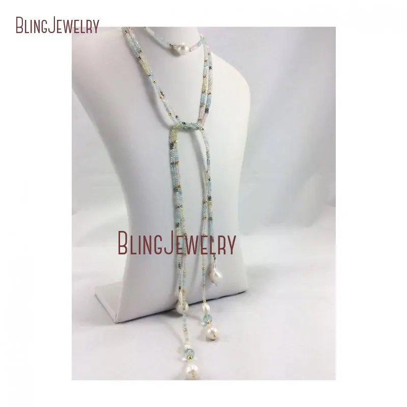 

Crystal and Pyrite Lariat Necklace Wrap 3 Big Freshwater Baroque Pearls Necklace LN26432