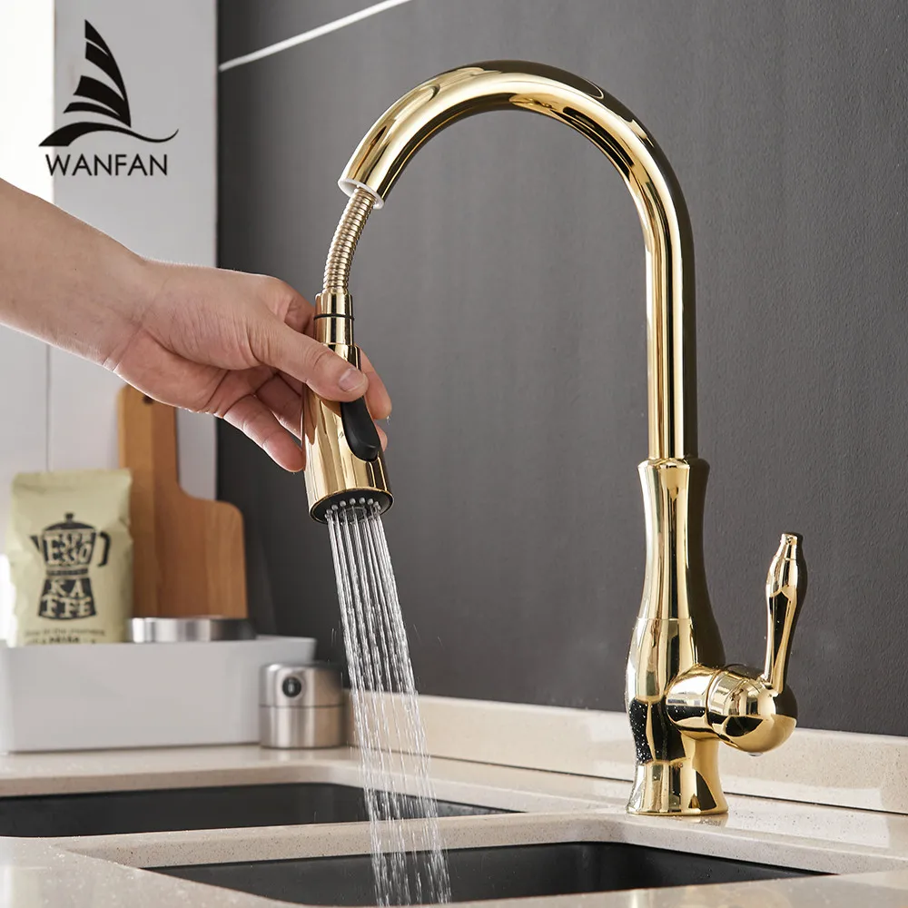 Gold Kitchen Faucets Silver Single Handle Pull Out Kitchen Tap Single Hole Handle Swivel Degree Water Mixer Tap Mixer Tap 866011