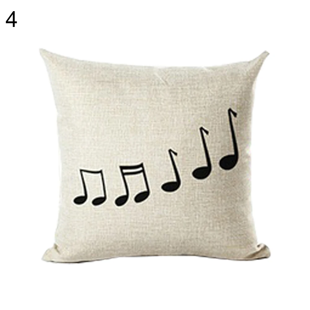 New Cushion Cover Music Series Note Printed Linen Square Pillowcase Throw Pillow | Дом и сад