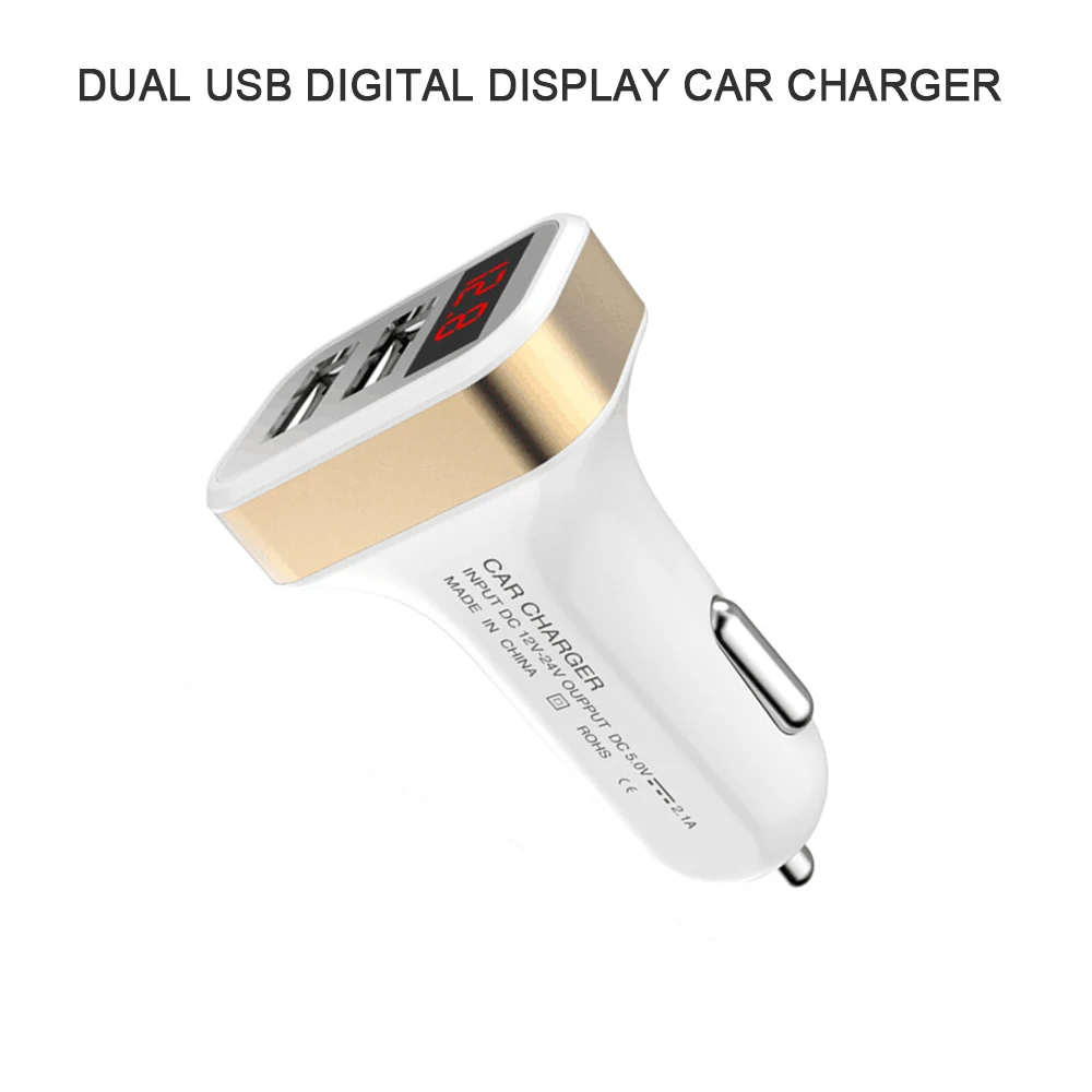 Автомобильное зарядное устройство цифровой дисплей двойной порт USB адаптер 2.1A LED