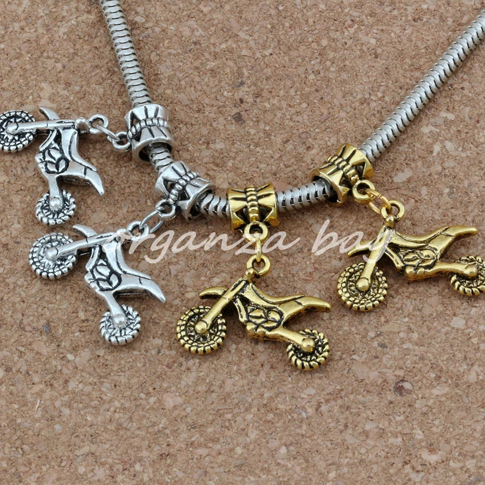 

50 Pcs/lot Dangle Ancient Gold Motorcycle Charm Big Hole Beads Fit European Bracelet Jewelry 23x28mm A-281a