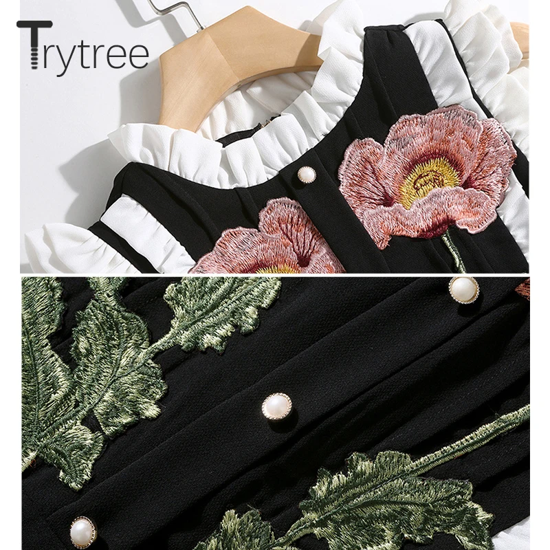 Женское винтажное платье с вышивкой и бабочкой Trytree вечернее из полиэстера