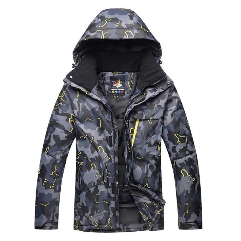 Большие размеры камуфляжная Мужская зимняя спортивная одежда для улицы специальные Куртки для сноубординга ветрозащитная водонепроницаемая, Лыжный спорт пальто высокого качества - Цвет: black grey