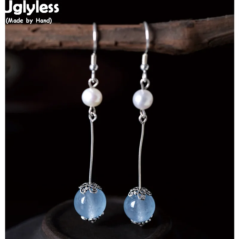 Женские серьги подвески из тайского серебра с натуральным