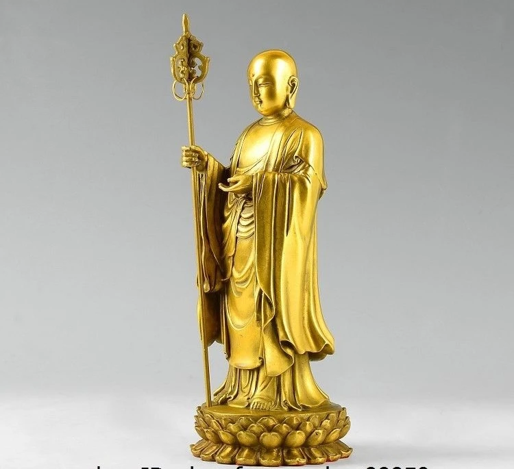 Тибетский буддизм медный тангшень Jizo Ksitigarbha Di Zang король статуя Будда|Статуи и