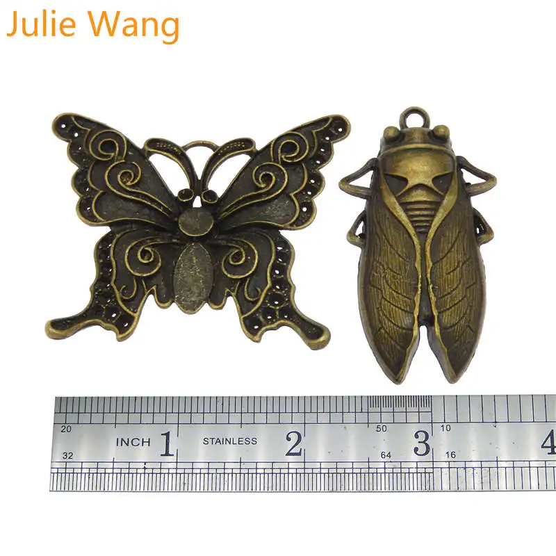 Julie Wang, 10 шт., Микс в случайном порядке, Бабочка, стрекоза, амулеты, сплав, насекомое, античная бронза, серебро, ожерелье, браслет, изготовление ювелирных изделий