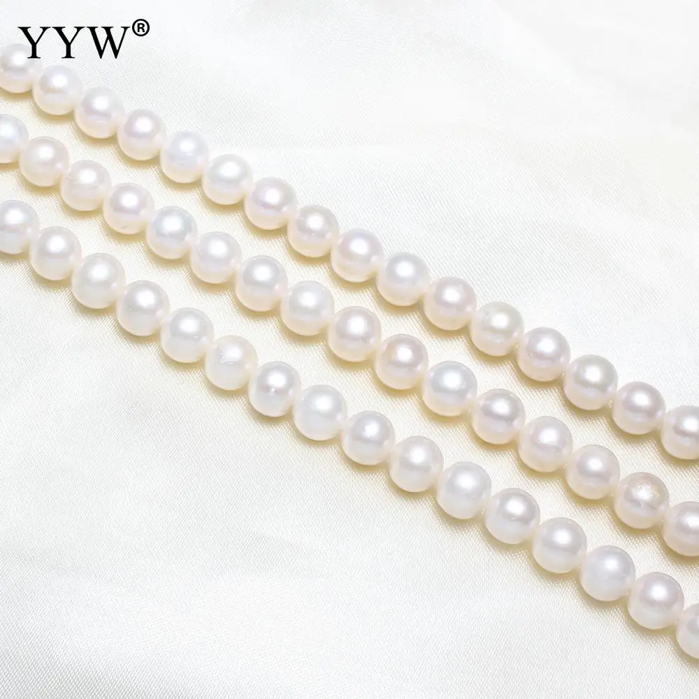 

Grade AA 9-10mm Natural Round White Freshwater Pearl Beads Strand 15.5" for DIY Women Elegant Necklace Bracelet Jewelry Making
