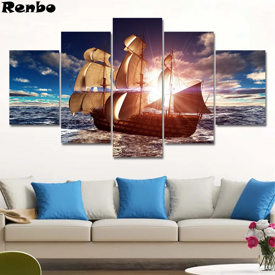 

5D DIY Diamond Painting 5 pcs Sea Wave Sailing Boat Sunset Seascape Diamond Embroidery Cross Stitch Kits Full Diamond Mosaic