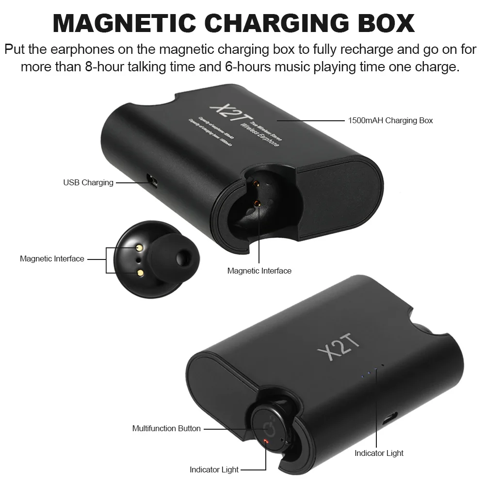 TWS стереонаушники X2T с поддержкой Bluetooth 4 2 и зарядным футляром на 1500 мА · ч|Наушники