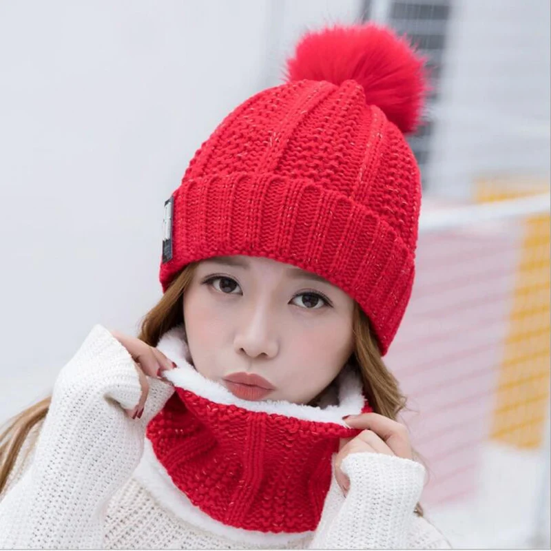 Neck warm knitted winter hat for women girl wool beanies Skullies letter B velvet mask Bonnet Femme Balaclava scarf | Аксессуары для
