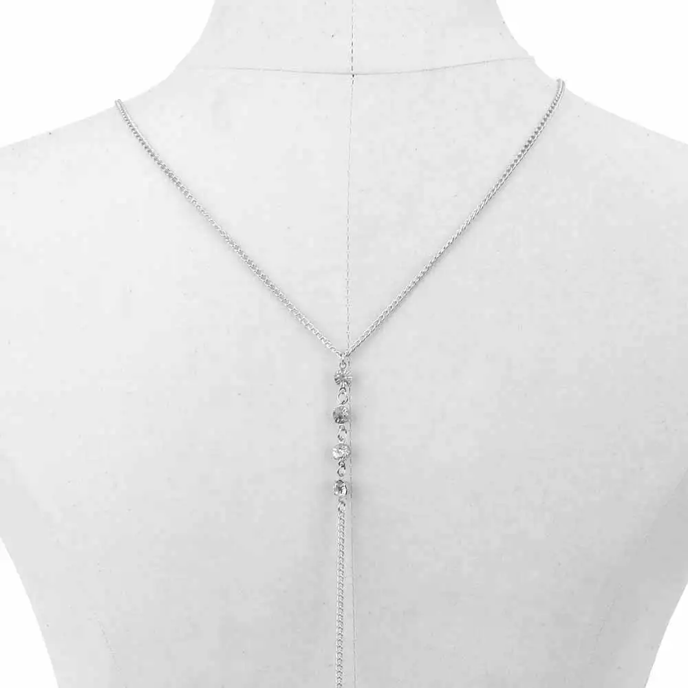 FAMSHIN мода лето кристалл Цепочки и ожерелья сзади цепочка Серебряная тела для Для