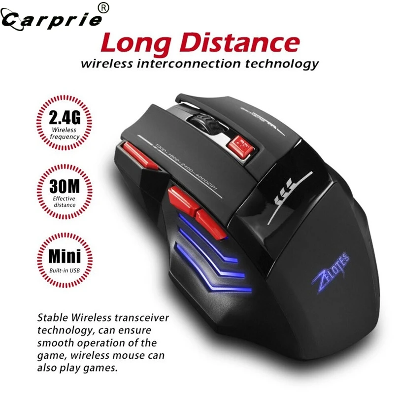 Профессиональная Беспроводная игровая мышь CARPRIE 2 4G USB приемник 4000DPI подключение 30